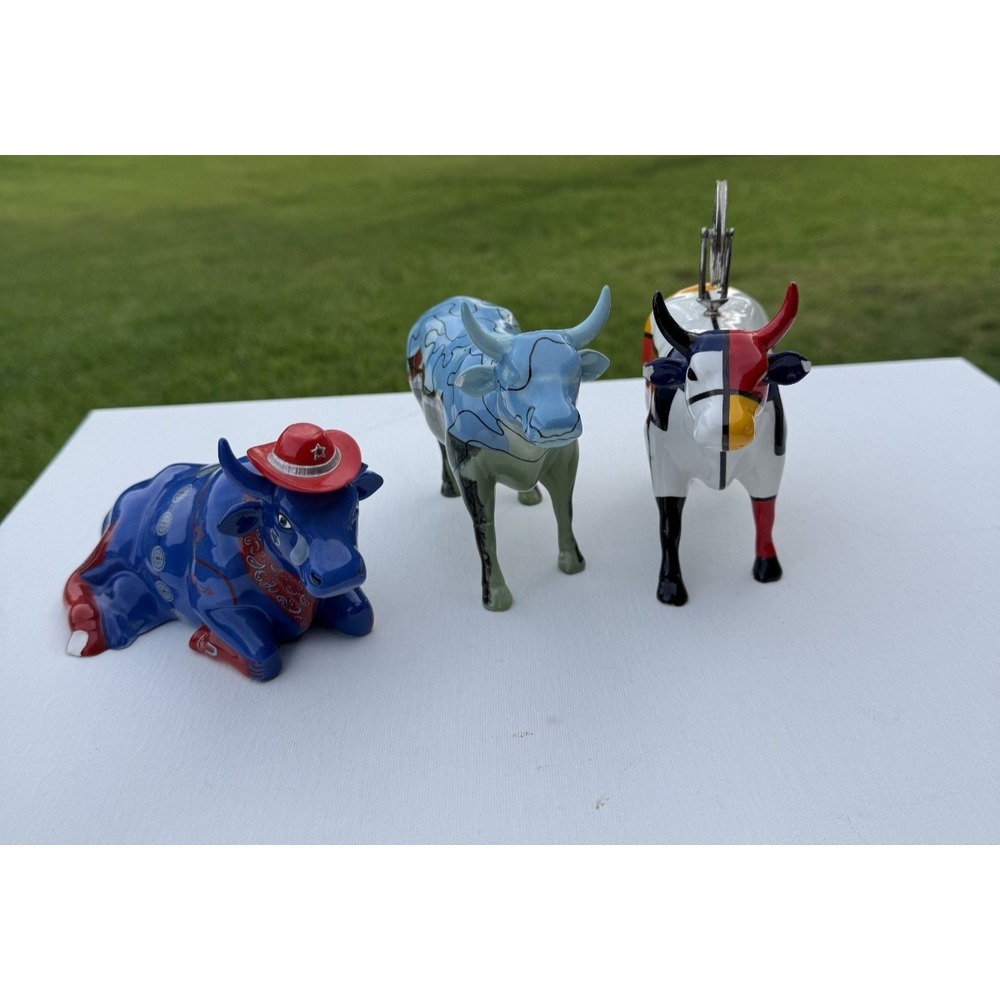 Retired CowParade Westland Lot of 3 Damaged AS IS Mooma‎ Puzzled Blues
